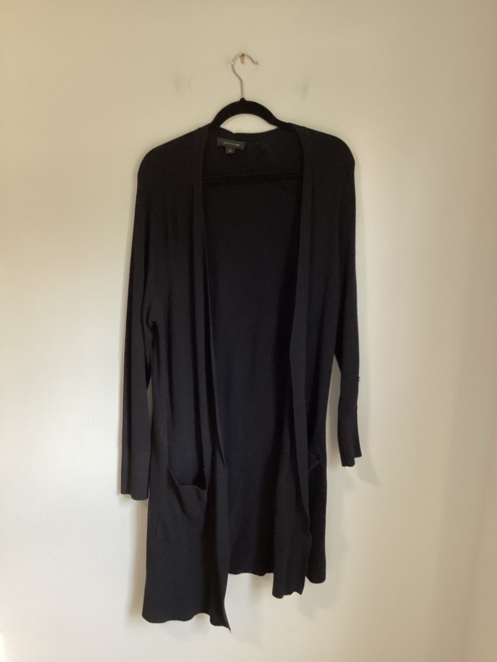 *Ann Taylor Black Long Open Cardigan with Front Pockets